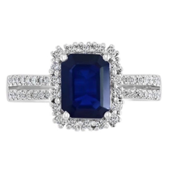 Effy 1.52 ct tw sapphire & 1/3ct tw Diamond ring in 14k white gold - Picture 5 of 14